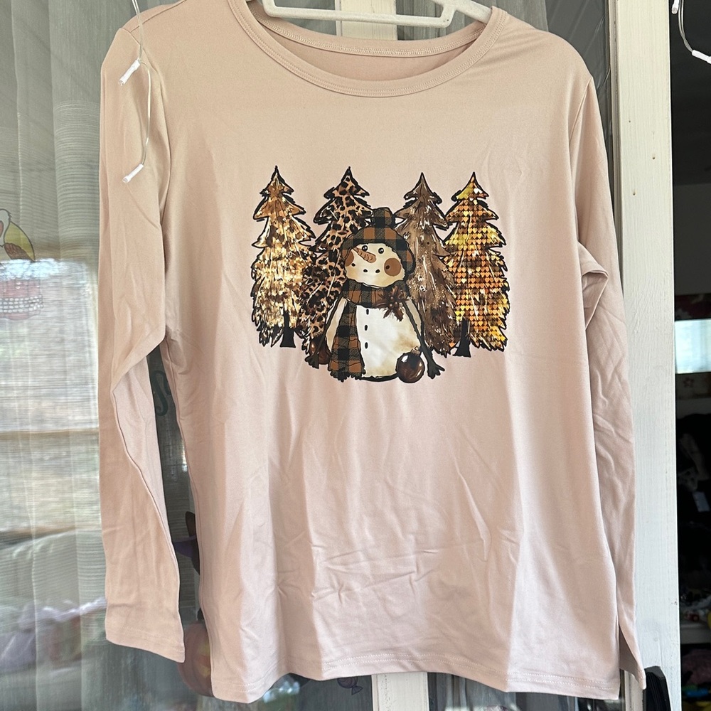 Snowman and Trees Long Sleeve Shirt - Cream